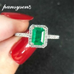 PANSYSEN Solid 925 Sterling Silver 5x7MM Emerald Gemstone Rings for Women Girls Tiny Party Wedding Wholesale Fine Jewelry Gifts 211217