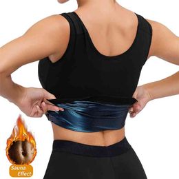 Women Sauna Vest Sweat Body Shaper Waist Trainer Trimmer Weight Loss Fat Burner Belt Workout Polymer Slimming Compression Shirt 210402
