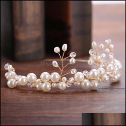 Jewelryeuropean -Selling Bride Handmade White Pearl Hair Lead Buckle Wedding Dress Aessories Headband Crown Tiara Bridal Jewelry Drop Delive