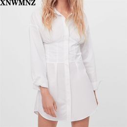 women Poplin shirt dress Fashion thin waist white mini Office women's casual es high quality 210520