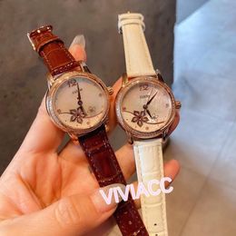 Classic women Automatic Mechanical watch Natural Mother of pearl dial real leather clock lady geometric flower Watches 33mm