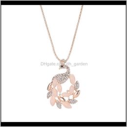 & Pendants Drop Delivery 2021 Opal Peacock Crystal Necklaces Gold Plated Long Chain Peocock Animal Pendant Necklace Women Party Jewelry Girls