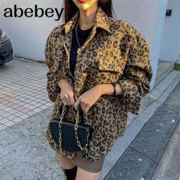 spring Vintage Leopard Jacket Plus Size Casual Female Coat Winter Tops For Woman Clothes Elegant Wool Outwear QT17 211014