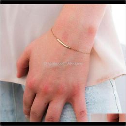 Link, Bracelets Jewellery Drop Delivery 2021 Brass Pipe Shape Design Fashion Gold Colour With Metal Plated Chain For Women Wife Bracelet Lover