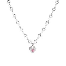 Pendant Necklaces Heart Chain Pink Diamond Love Titanium Steel Necklace Design Feeling Net Red Same Temperament Clavicle
