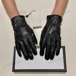 Double Letter Mitten Winter Warm Gloves High Grade Fashion Black Mittens Casual Sheepskin Glove For Men