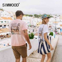 SIMWOOD summer new lanscape digital print t-shirt men vintage 100% cotton breathable plus size tops matching couple t shirt 210409