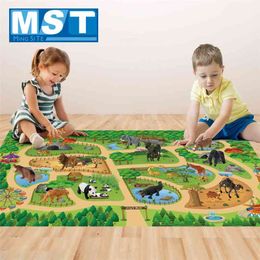 142*96CM Play Mat Cartoon Animals Model Set Educational Development Toys Mat For Boys And Girls Gifts 210402