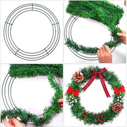hoop wire UK - Decorative Flowers & Wreaths 40cm Christmas Frame Ring Metal Garland Hoop DIY Macrame Floral Crafts Wire Wreath For Wedding Decoration
