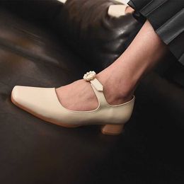 ALLBITEFO square toe soft genuine leather women heels shoes fashion casual women medium heel shoes work shoes kitten heels 210611