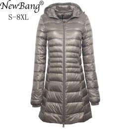 Bang 7XL 8XL Plus Long Down Jacket Women Winter Ultra Light With Hooded Coat Female Big Size Coats 211018
