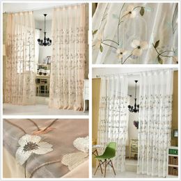 Embroidered Floral Sheer Tulle Curtains For Living Room Kids Bedroom 1 Panel Custom Made White Voile Cortinas Drapes Curtain &