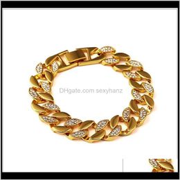 Link, Chain Drop Delivery 2021 Mens Bracelets Bling Rhinestone Gold Plated Necklace&Bracelet Set Hip Hop Jewellery Packing With Beautiful Gift