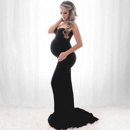 Stretchy Cotton Maternity Photography Dresses Off-the-shoulder Fitting Pregnant Woman Baby Shower Dresses Pregnancy Photo Shoot Q0713