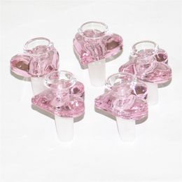 Heart Shape Pink Colour Smoking Glass Slide Bowl Tobacco Dry Herb Bowls 14mm male for water bongs dabber tool