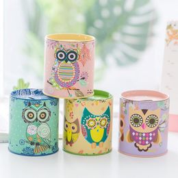 Owl Cartoon Pen Holder Vase Color Pencil Box Makeup Brush Stationery Desk Set Tidy Design Piggy Bank Creative Gift RRF13530