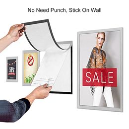 Small A6 Size advertising display PVC Magnetic Frame Wall Mounted Adhesive Plastic Picture Poster Holder Document Display Frame