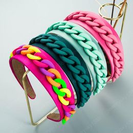 2021 Fashion Women Headband Wide Side Candy Colour Headwear Plastic Chain Hairband Female Hair Accessories