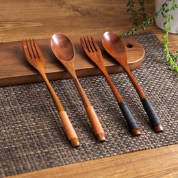 Spoons Wooden Fork Large Long Handled Spoon Kids Wood Rice Soup Dessert Coffer Tea Mixing Tableware 20.5 X 3 1cm