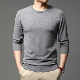 Autumn Men's Round Neck Knitted Pullover Business Casual Solid Color Sweater Bottoming Shirt Male Brand Clothes 211008