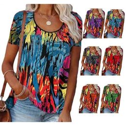 Summer Round Neck Floral Printed Short Sleeve Tees Vintage Loose Plus Size Tops Femme Pullover T-Shirts Camiseta De Mujer Camisa 210604