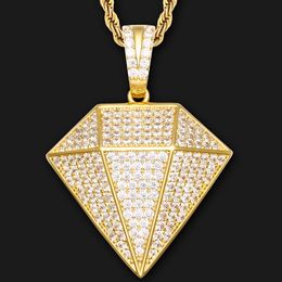 Bling Big Zircon Stereoscopic Triangle Shape Pendant Necklace Men Iced Out Chain Geometric Hip Hop Jewellery Chains