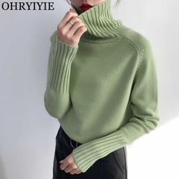 OHRYIYIE 2021 Spring Autumn Women Knitted Turtleneck Sweater Casual Soft Jumper Slim Cashmere Elasticity Pullovers Tops Female X0721