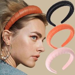 Leather Wrapped Sponge Headband Women Solid Color Hair Bands Bezel Hair Hoop Headwear Ladies Fashion Hair Accessories