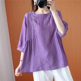 Oversized Women Cotton Linen Casual T-shirts New Summer Simple Style Vintage Embroidery Loose Female Tops Tees SS2831 210412