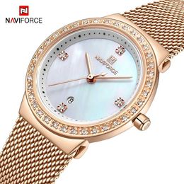 NAVIFORCE Luxury Women Watch Fashion Steel Mesh Belt Rose Gold Quartz Ladies es Casual Waterproof Wrist 210616