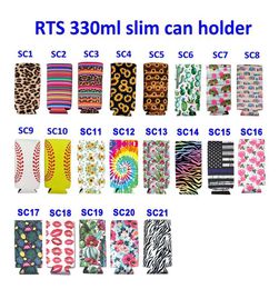 Drinkware Handle Sublimation 12oz Slim Can Cooler Sleeves Holder Neoprene Insulated Tall Straight Covers Pouch 12 oz standard Beers Coolers FHL298-ZWL736
