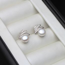 925 Sterling Silver Stud Earrings Fine Jewelry,Fashion Natural Freshwater White Black Pearl Earring Anniversary Gift