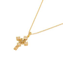 Classic 14k Gold Plated Jewellery Necklace Cubic Zircon Cross Pendant Necklace for Unisex