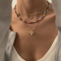 Multilayer Boho Seed Bead Choker Necklaces for Women Neck Chain Candy Star Heart Pendant Necklace Jewelry Collier Femme