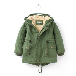 Baby Girl Boy Hooded Jacket Thick Fur Inside Toddler Teen Windbreaker Coat Winter Warm Baby Outwear Clothes 2-16Y H0909