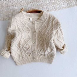 Children solid color knitted cardigan korean style toddler kids long sleeve o-neck coat baby boys all-match sweater tops 6M-5Y 211106