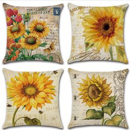 44X44cm Pillow Case Hand-Painted Sunflower Flowers Linen Cushion Cover Home Decorative Pillows For Sofa Car Cushion/Decorative