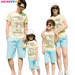 Family fitted summer children's cotton short-sleeved cartoon couple set a four-pack family matching clothes T-shirt shorts 210713