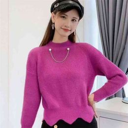 Korean Sweater Pullover Women Knitted s for Long Sleeve Basic White Autumn Woman Knit 210427