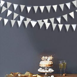 bridal banner decoration UK - Party Decoration Silver Decorations Paper Triangle Banner Flag Garlands Pennant For Bachelorette Birthday Baby Bridal Shower Supplies