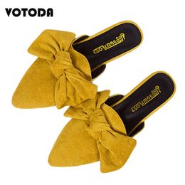 New Fashion Luxury Women Mules Sandals Slip On Flip Flop Lovely Bow Slippers Sexy Pointed Slippers Pearl Square With Slides Shoe C0330