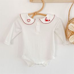 Infant Baby Girls Letter Loving Heart Embroider Rompers Clothing Spring Autumn Kids Girl Long Sleeve Clothes 210521
