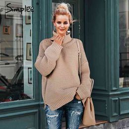 Drop sleeve turtleneck pullovers and Women casual jumpers autumn winter knitted sweaters 210414