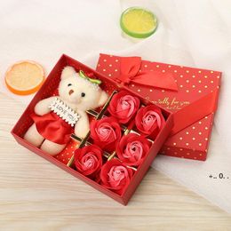 6 Soap Flowers Creative Simulation Rose Soap Fower Gift Box Bear Christmas Valentines Day Gift RRE11802