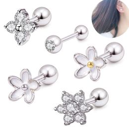 Zircon Stud Earrings for Women Flower Tragus Cartilage Earring Set Stainless Steel Helix Silver Colour Piercing Body Jewellery