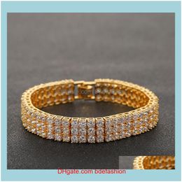 Jewelrymen Iced Out Round Cut 3 Row Tennis Chain Bracelet Zirconia Triple Lock Hiphop Jewelry Luxury Cz Bracelets Drop Delivery 2021 Uqovf