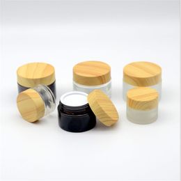 5g 10g 15g 20g 30g 50g Frosted Glass Jar Refillable Cream Bottle Cosmetic Container with Imitated Wood Grain Lids