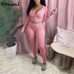 Two Piece Set Long Sleeve Crop Top Outfits for Women Lounge Wear Slim Autumn Casual Tracksuit Joggers Home Clothes 210513