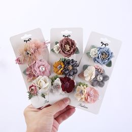 3Pcs/Set Artificial Flower Baby Girl Hair Clips Pearl Chiffon Newborn Hairgrips Photography Props Hairpins Hair Accessories