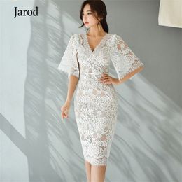 Summer Sexy V-Neck Lace Dress Women bodycon Sheath Pencil Dresses short Sleeve office work Vestidos 210519